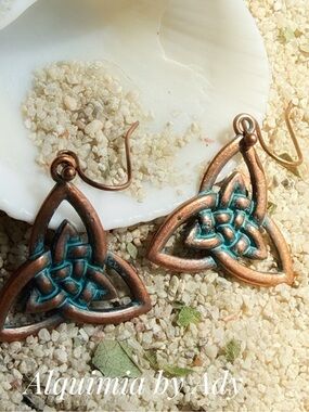 Patina Teal  Drop Earrings Celtic knot